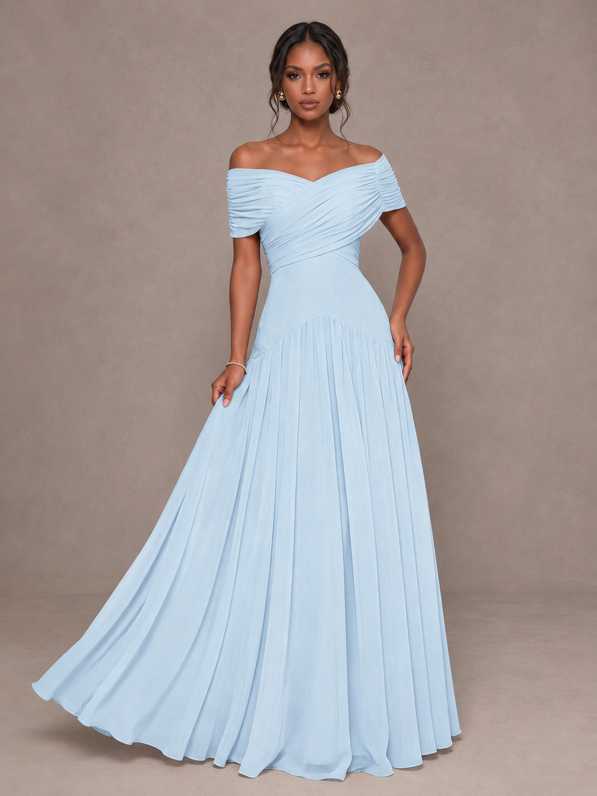 BOLODOO Light Blue Off-Shoulder Ruched A-Line Bridesmaid Dress - Light Blue - Light Blue (4)