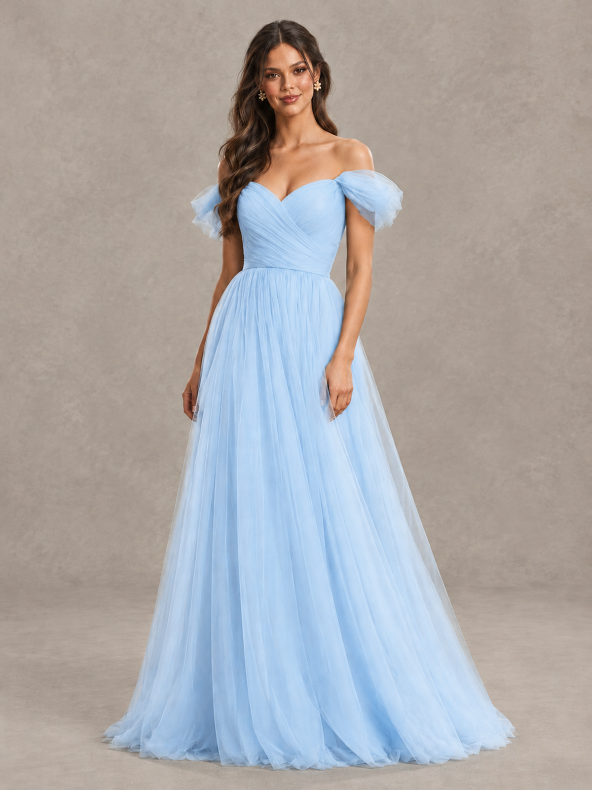 BOLODOO Light Blue Off-the-Shoulder Ruffle Sleeve A-Line Bridesmaid Dress - Light Blue - Light Blue (4)