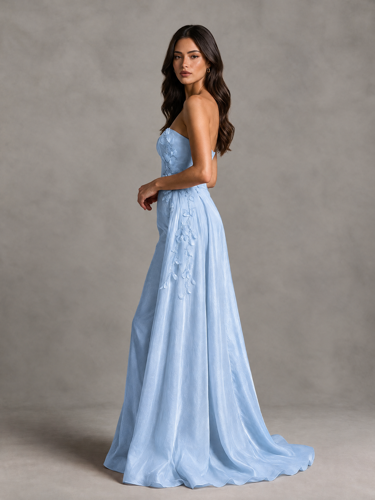 BOLODOO Light Blue Strapless Floral Applique Prom Dress with Overskirt - Light Blue - Light Blue (4)