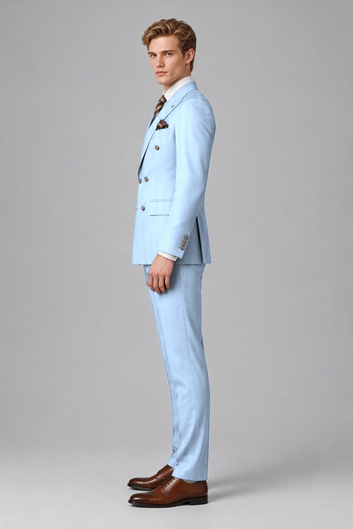 Bolodoo Men's Light Blue Double-Breasted 2-Piece Wedding Suit - Light Blue - Light Blue (4)