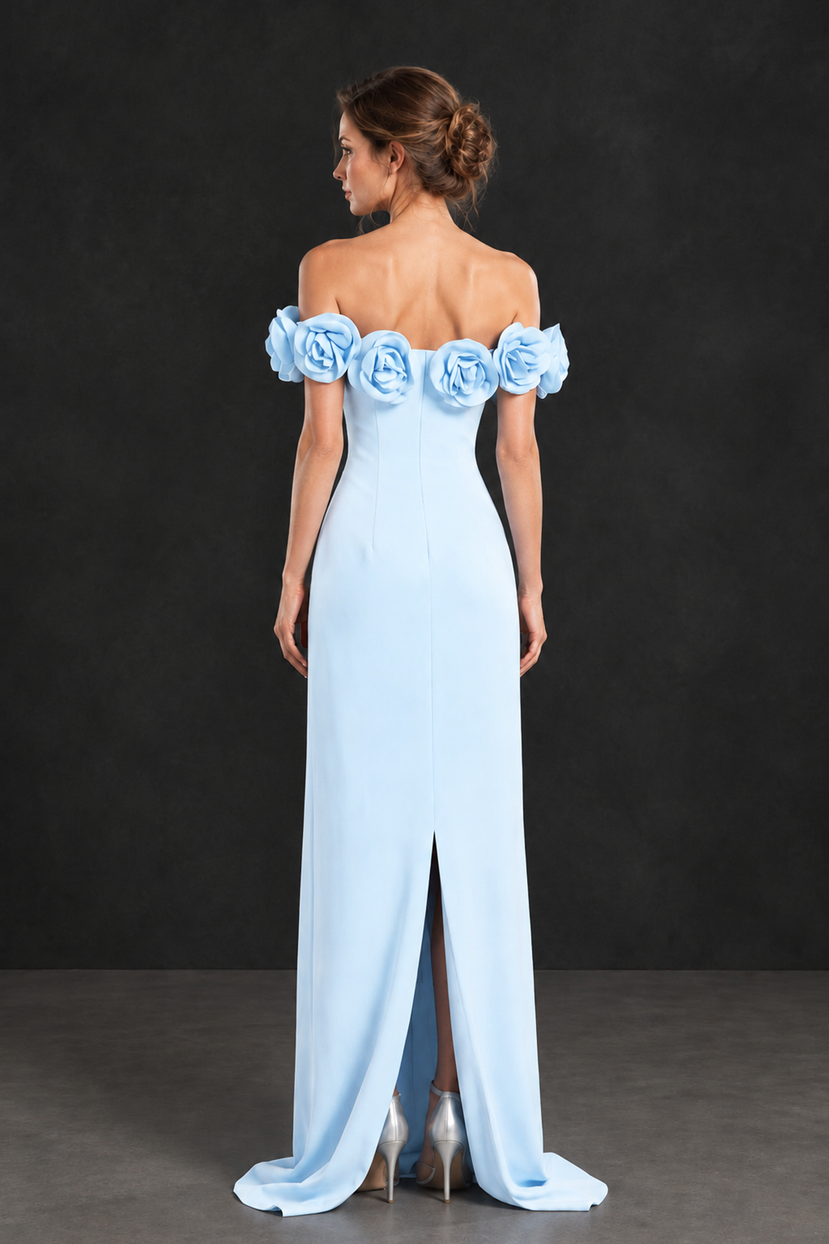 BOLODOO Light Blue Off-the-Shoulder Floral Mother of the Bride Gown 