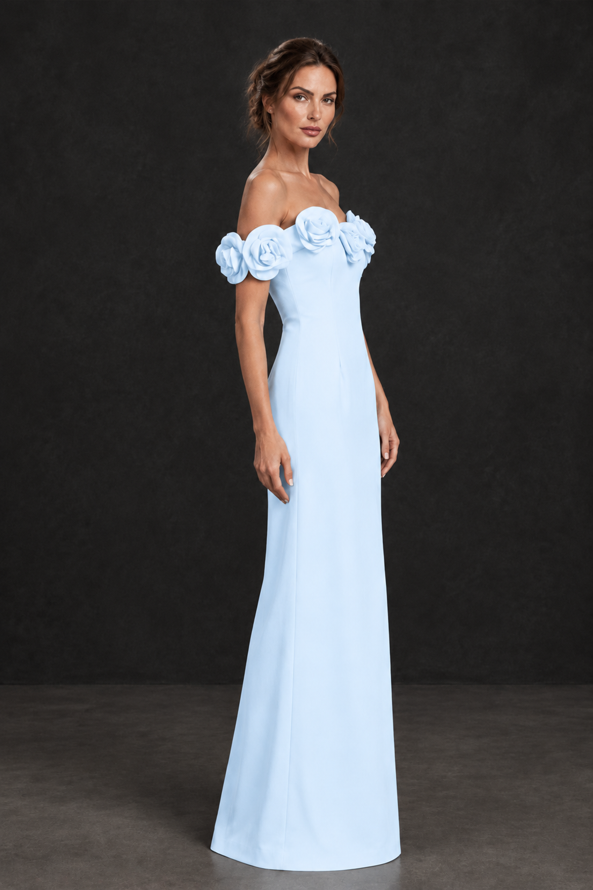 BOLODOO Light Blue Off-the-Shoulder Floral Mother of the Bride Gown 