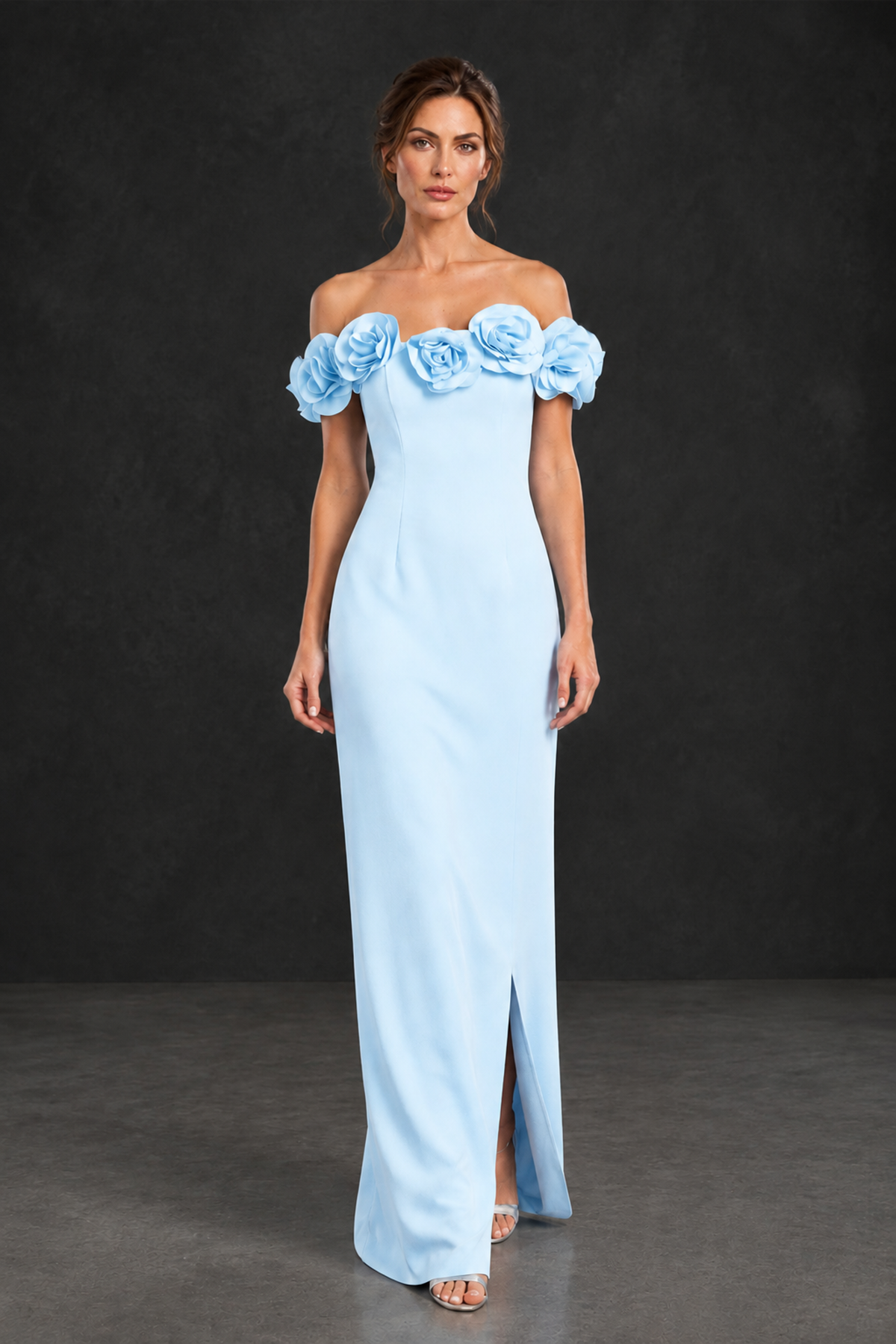 BOLODOO Light Blue Off-the-Shoulder Floral Mother of the Bride Gown 