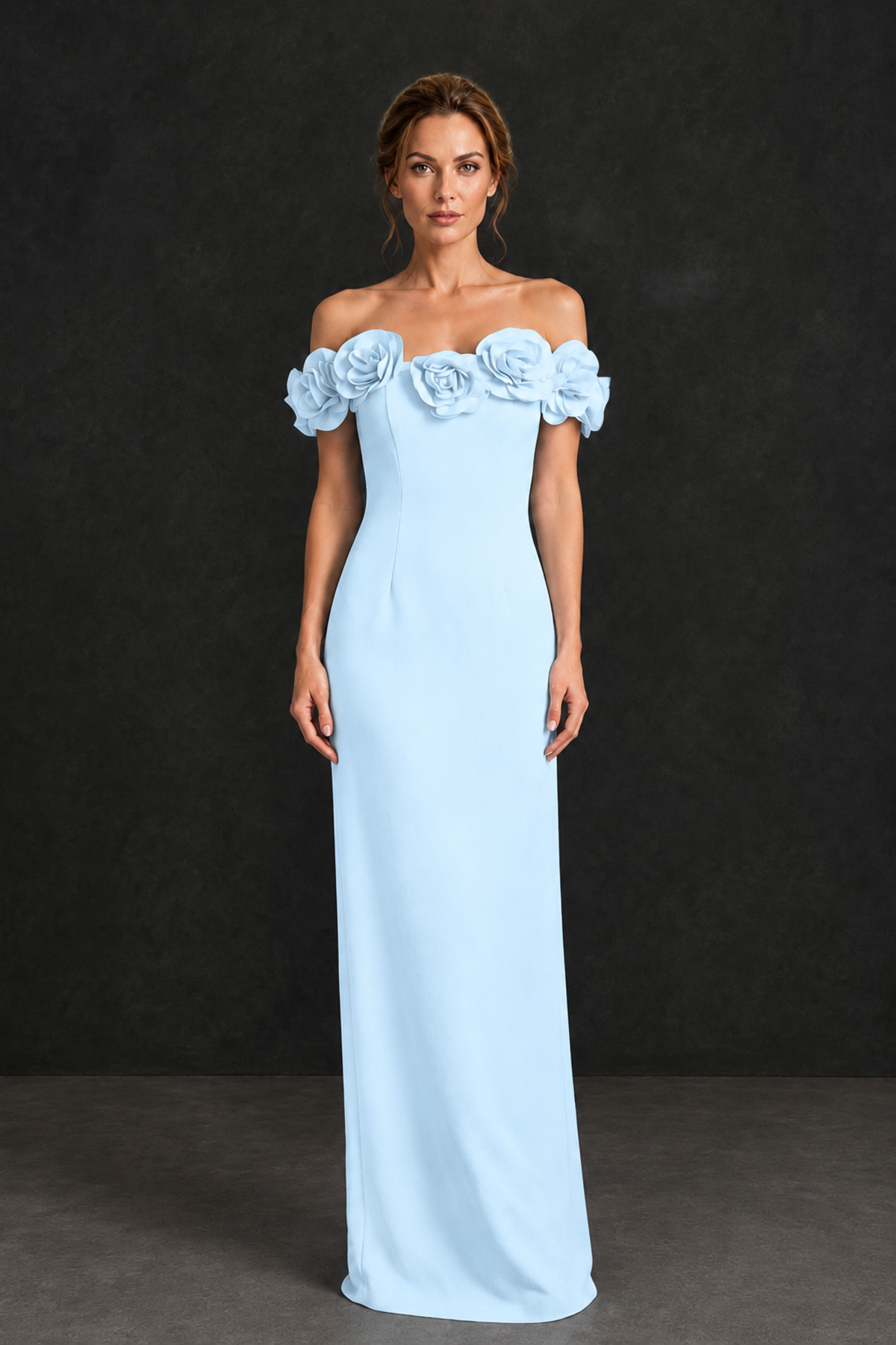 BOLODOO Light Blue Off-the-Shoulder Floral Mother of the Bride Gown 