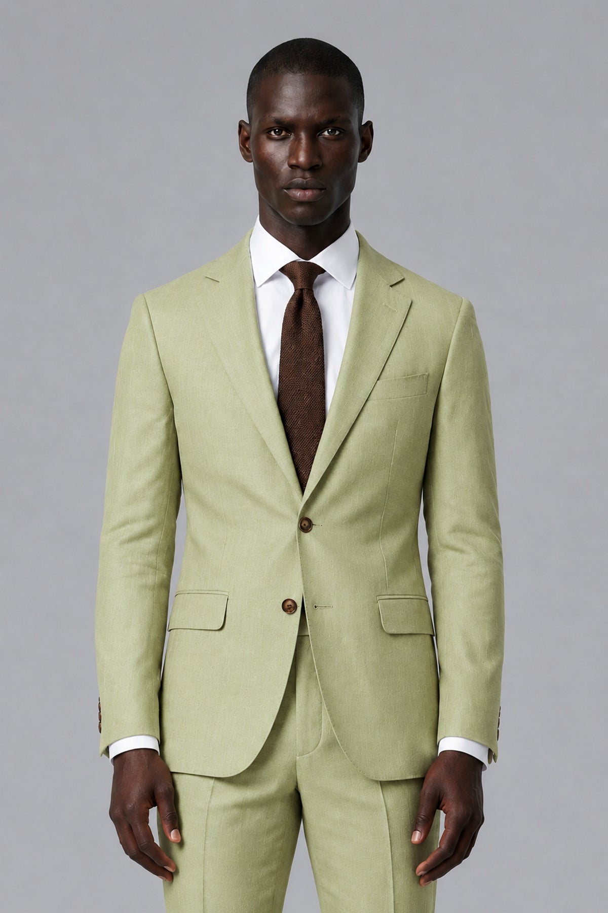 Men's Light Olive Two-Piece Notch Lapel Suit - Light Olive - Light Olive_1
