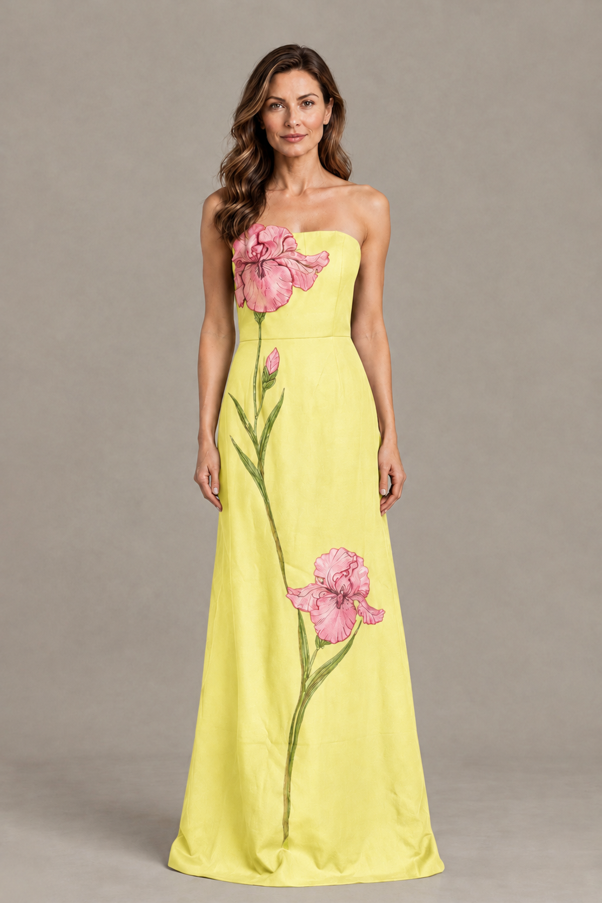 BOLODOO Light Yellow Strapless Floral Mother of the Bride Gown - Light Yellow - Light Yellow_01
