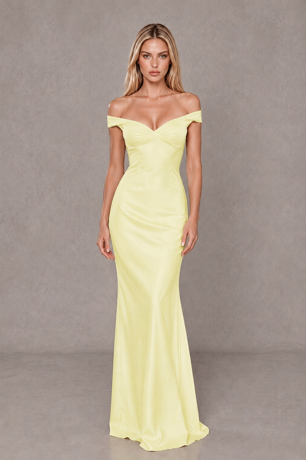 BOLODOO Light Yellow Off-Shoulder Open-Back Satin Evening Gown - Light Yellow - Light Yellow_01