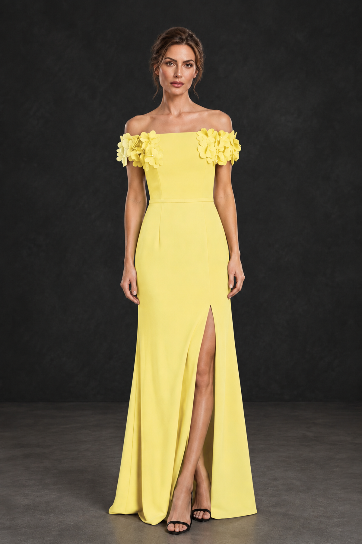 BOLODOO Light Yellow Off-the-Shoulder Mother of the Bride Dress with Floral Appliques - Light Yellow - Light Yellow_01