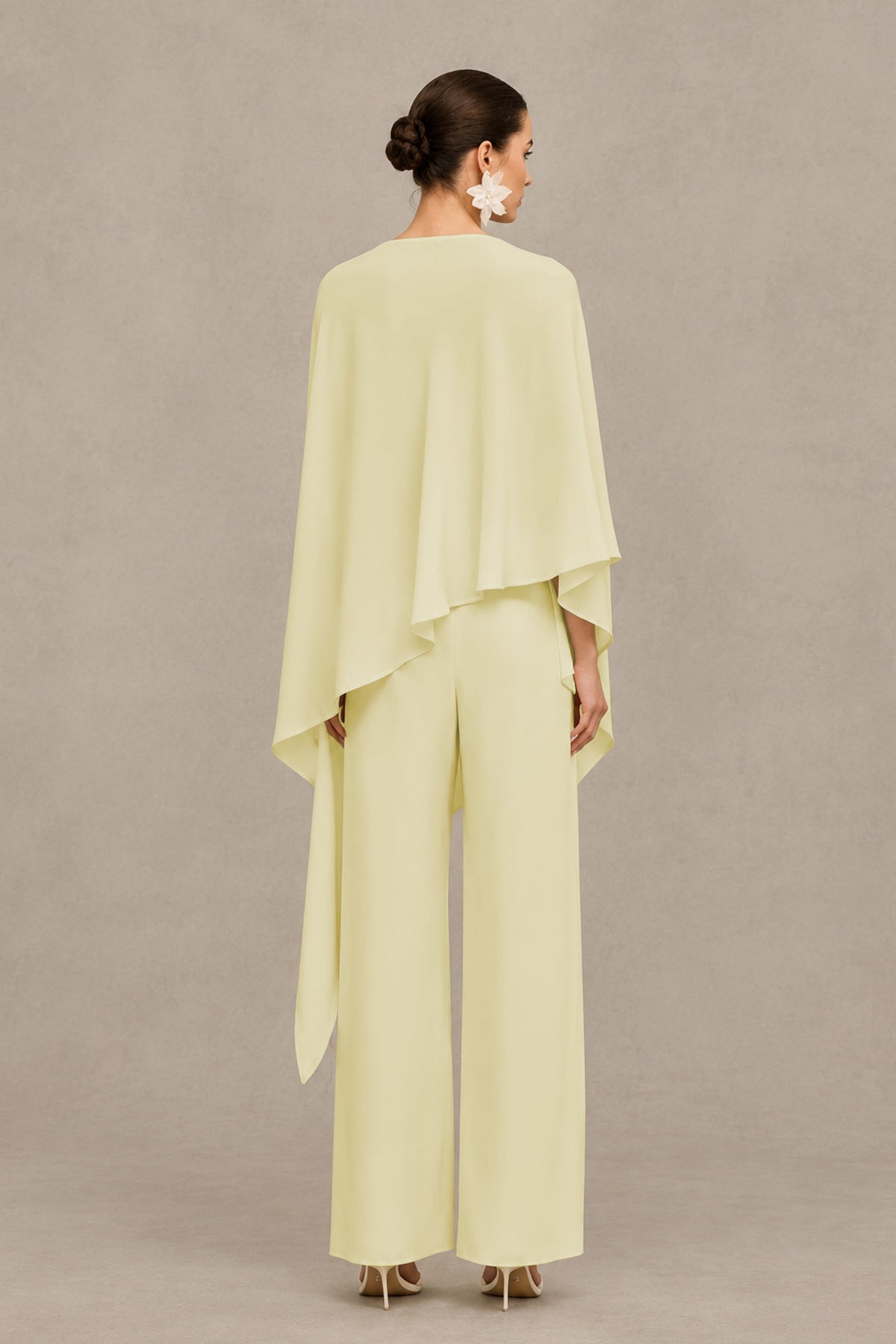 BOLODOO Light Yellow Cape Sleeve Wide-Leg Formal Pantsuit - Light Yellow - Light Yellow_02