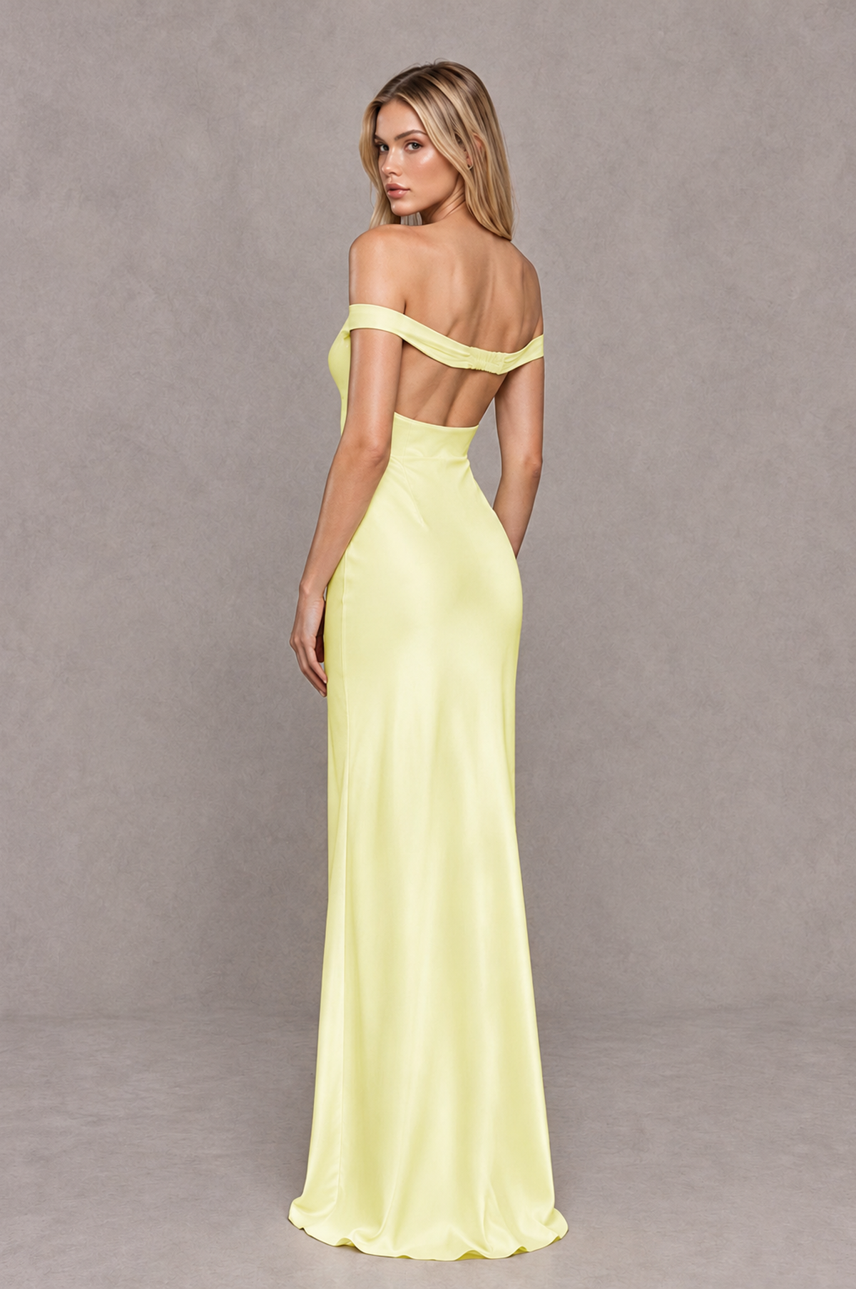 BOLODOO Light Yellow Off-Shoulder Open-Back Satin Evening Gown - Light Yellow - Light Yellow_02