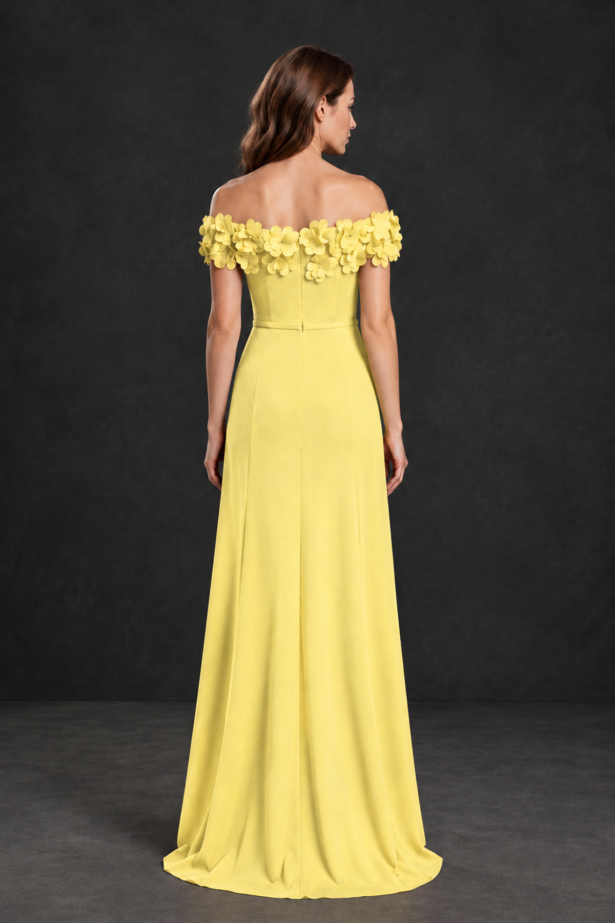 BOLODOO Light Yellow Off-the-Shoulder Mother of the Bride Dress with Floral Appliques - Light Yellow - Light Yellow_02