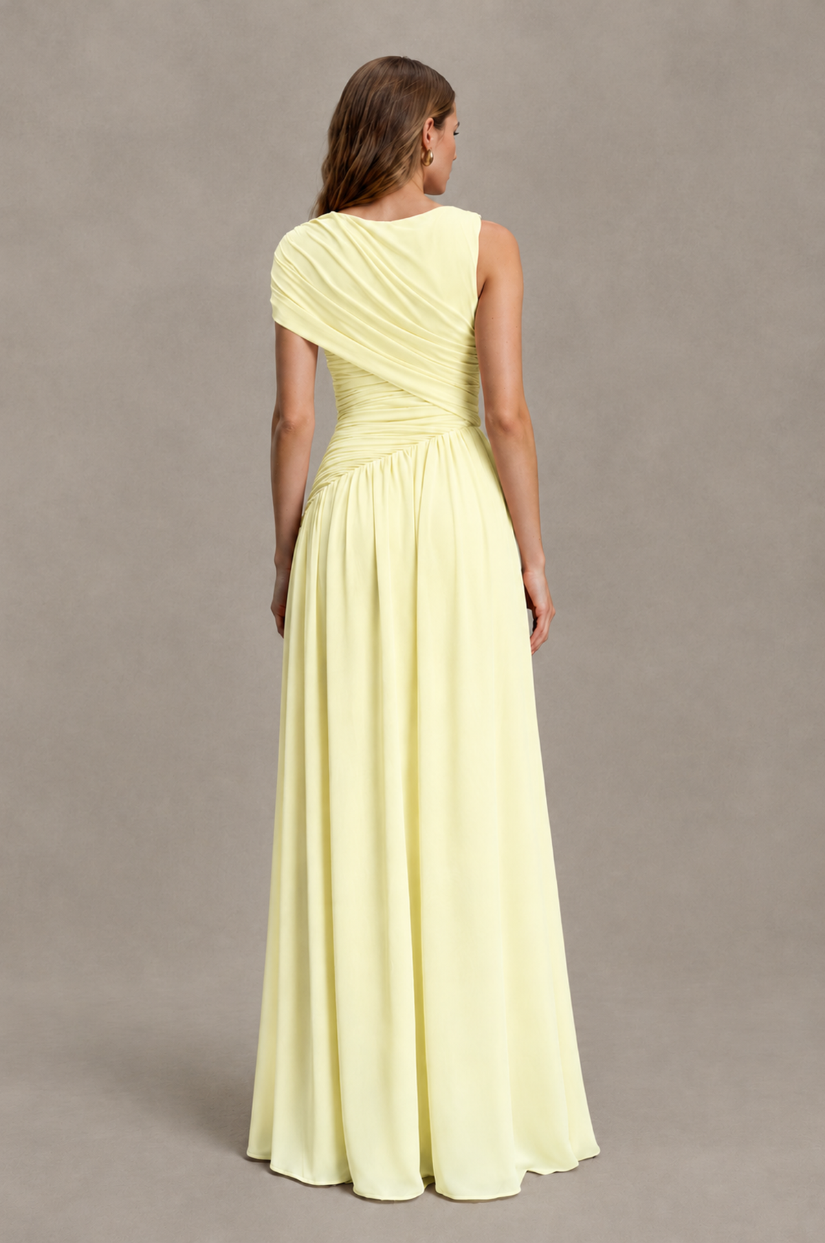 BOLODOO Light Yellow One-Shoulder Ruched Floor-Length Bridesmaid Dress - Light Yellow - Light Yellow_02