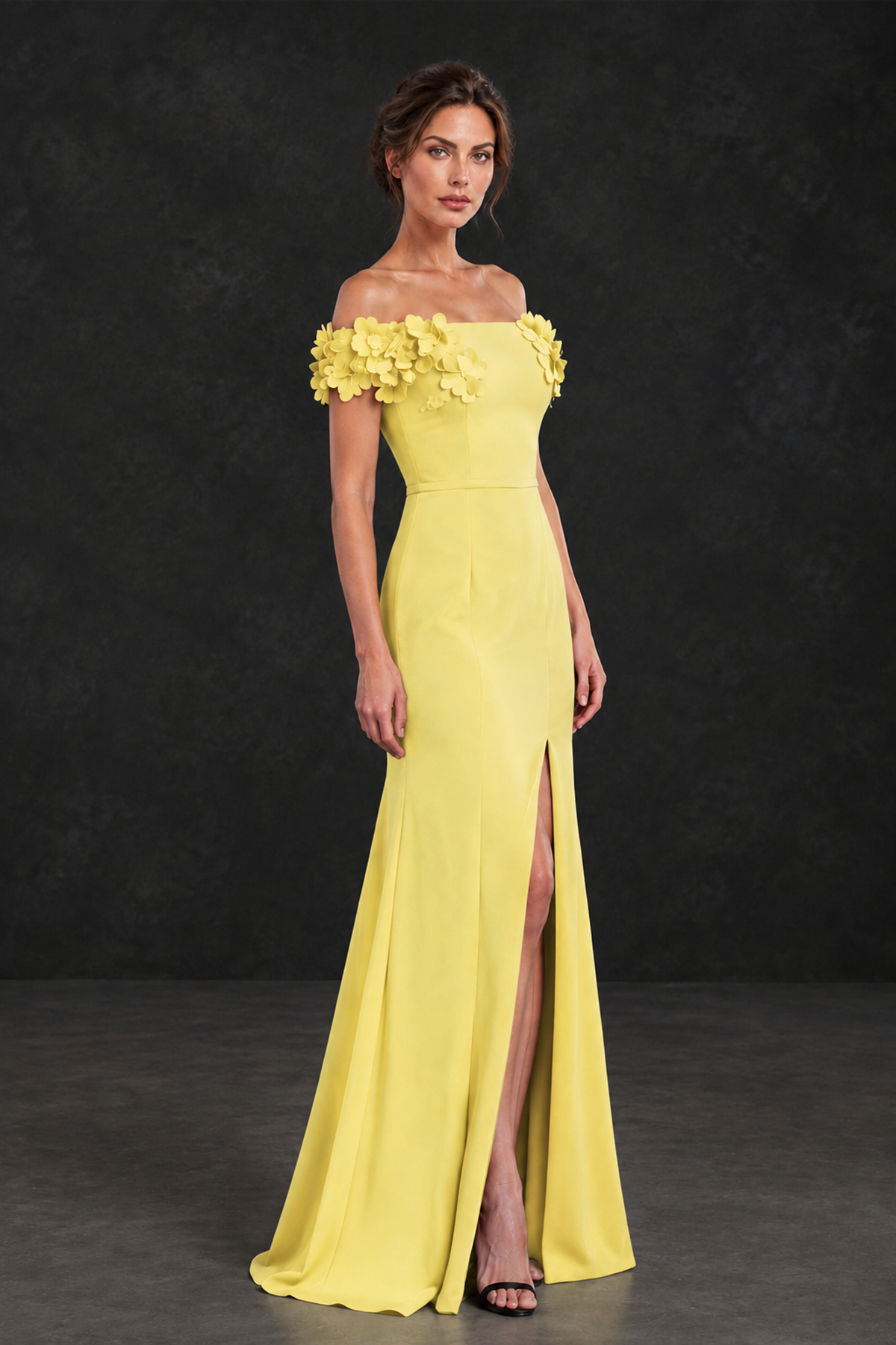 BOLODOO Light Yellow Off-the-Shoulder Mother of the Bride Dress with Floral Appliques - Light Yellow - Light Yellow_03