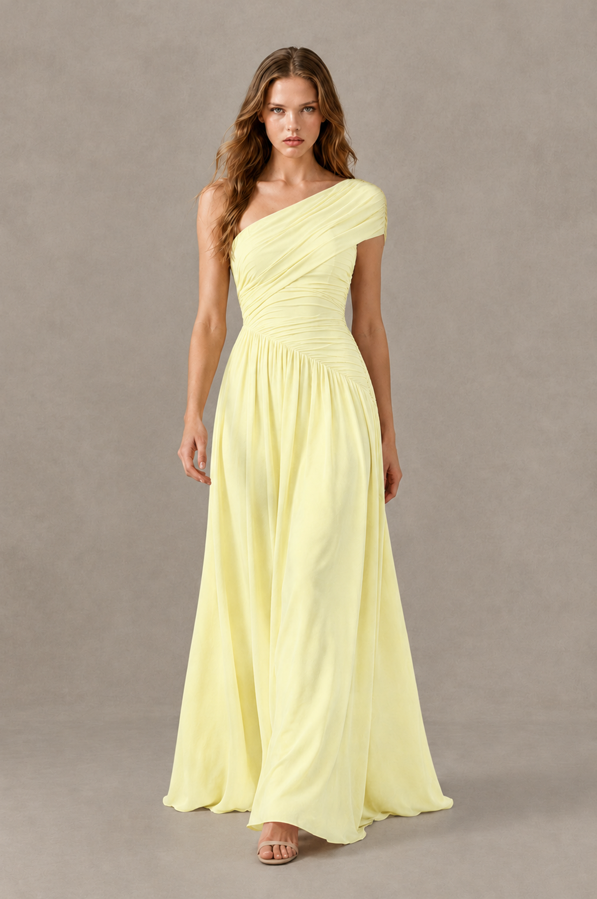 BOLODOO Light Yellow One-Shoulder Ruched Floor-Length Bridesmaid Dress - Light Yellow - Light Yellow_03