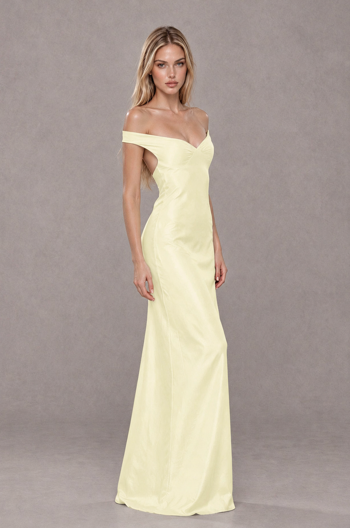 BOLODOO Light Yellow Off-Shoulder Open-Back Satin Evening Gown - Light Yellow - Light Yellow_04