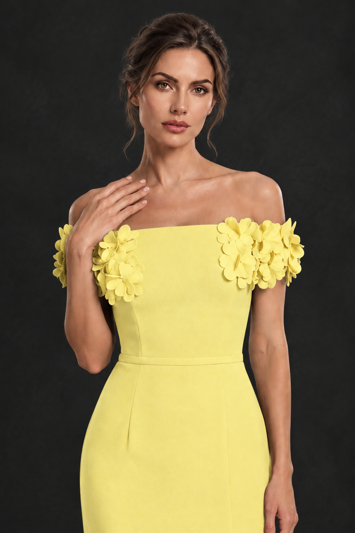 BOLODOO Light Yellow Off-the-Shoulder Mother of the Bride Dress with Floral Appliques - Light Yellow - Light Yellow_04