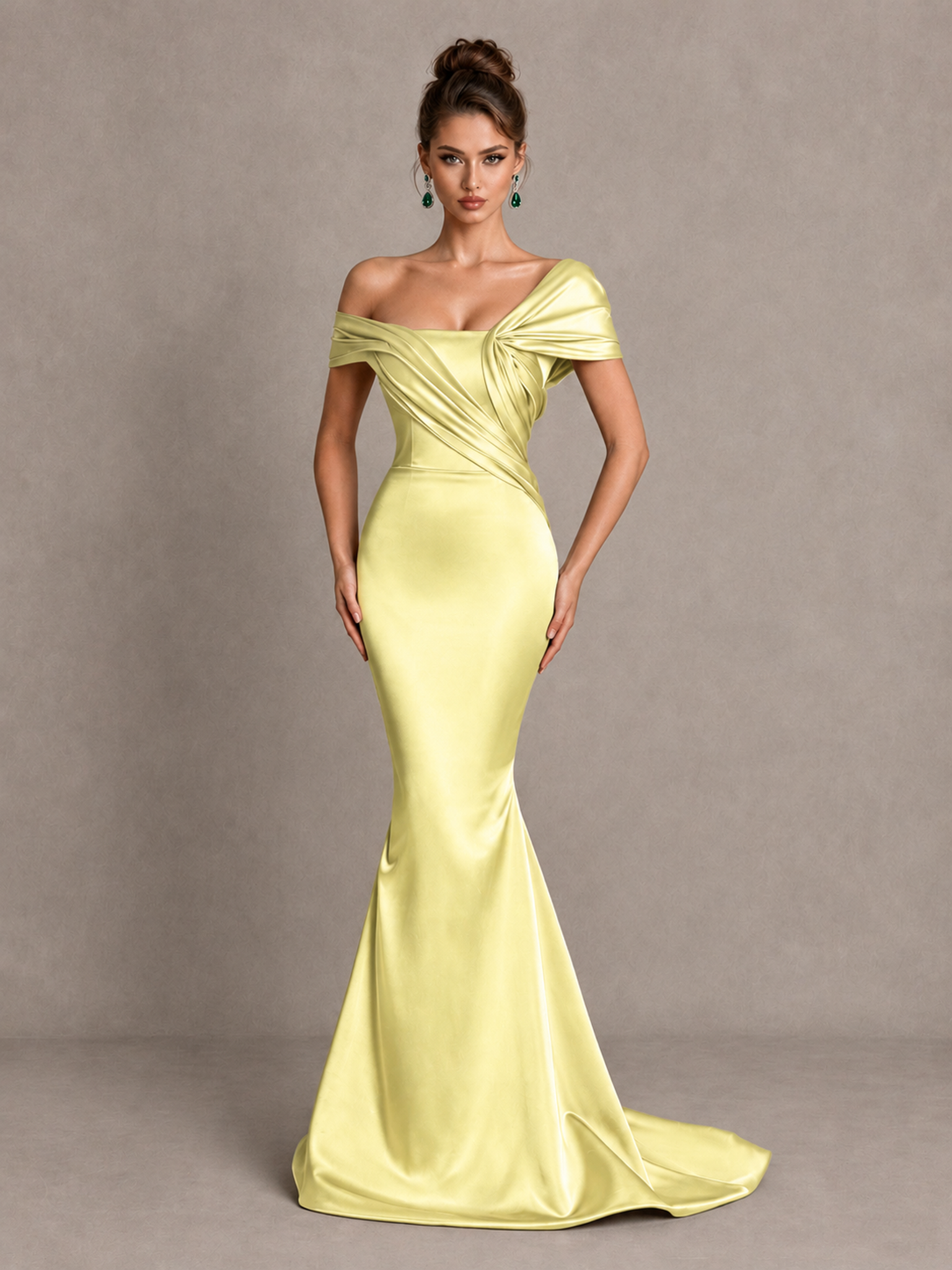 Mermaid Prom Dress in Light Yellow Off-Shoulder Satin