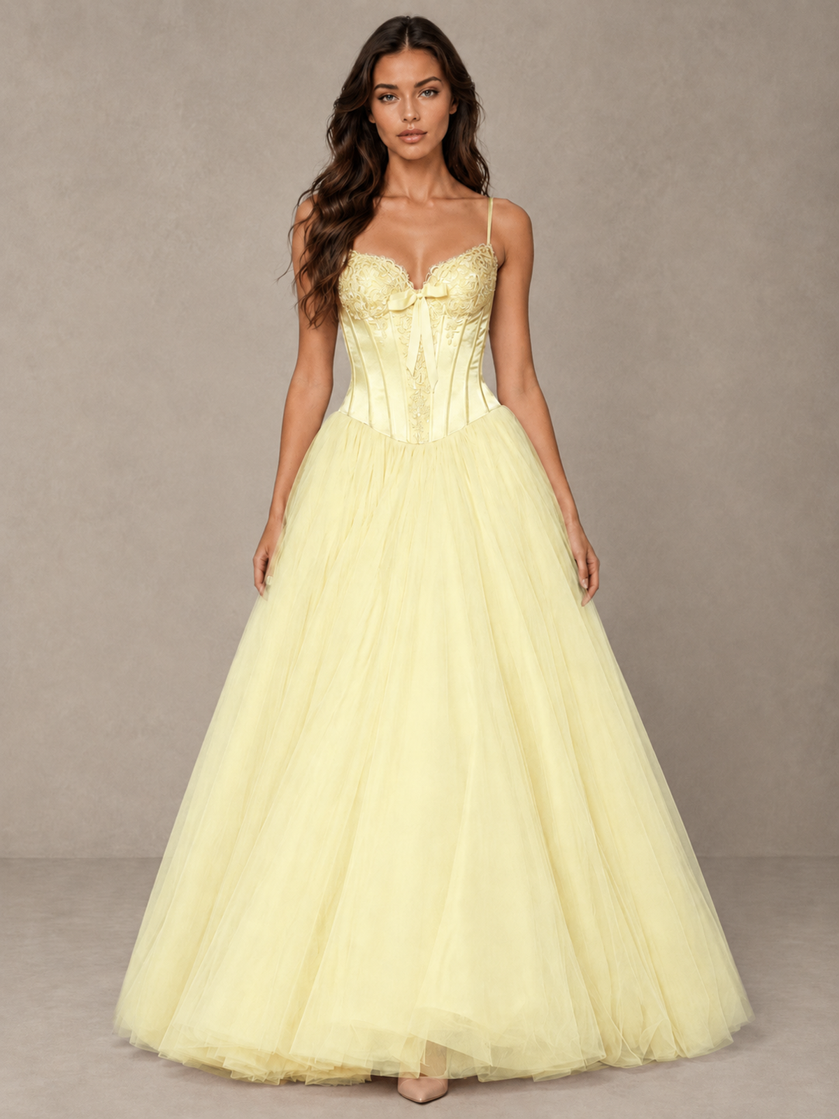 BOLODOO Light Yellow Corset Tulle Prom Dress with Spaghetti Straps - Light Yellow - Light_Yellow_1