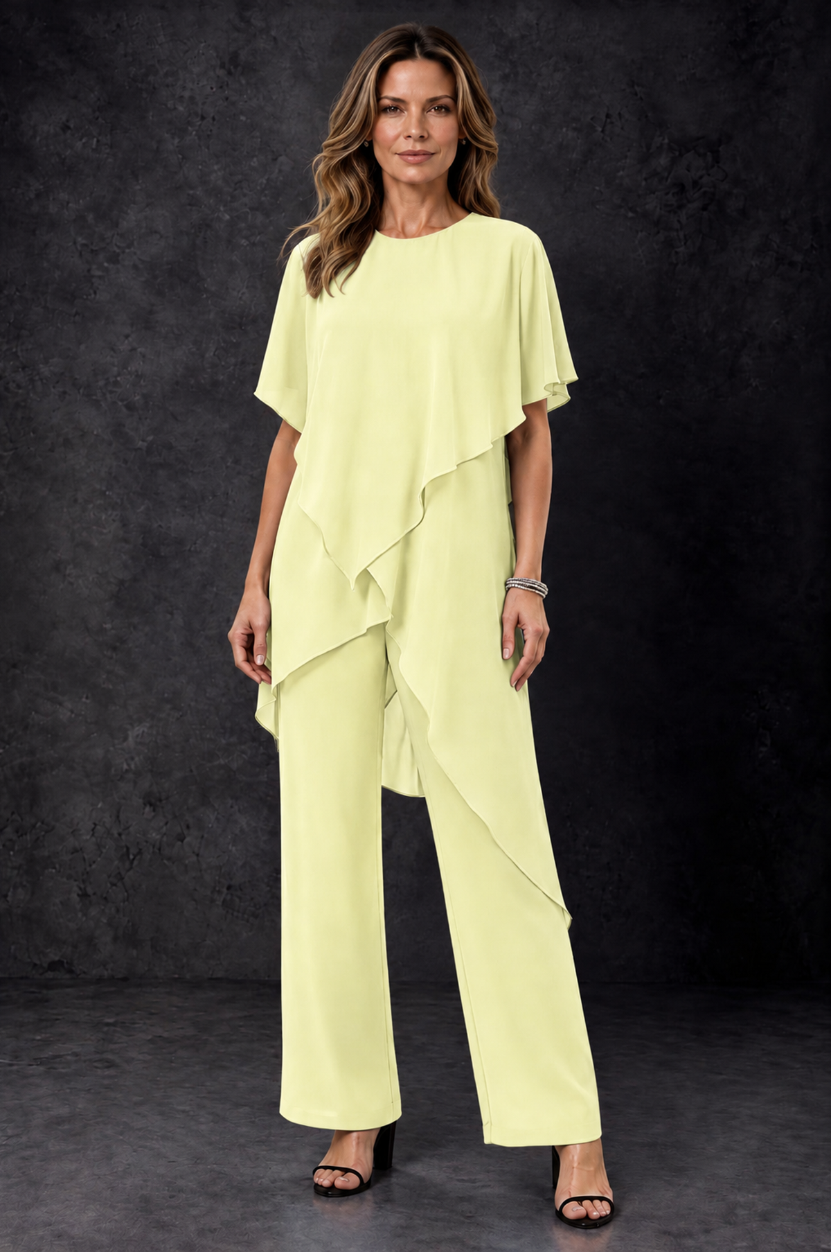 BOLODOO Light Yellow Chiffon Two Piece Mother of the Bride Pant Suit - Light Yellow - Light_Yellow_1