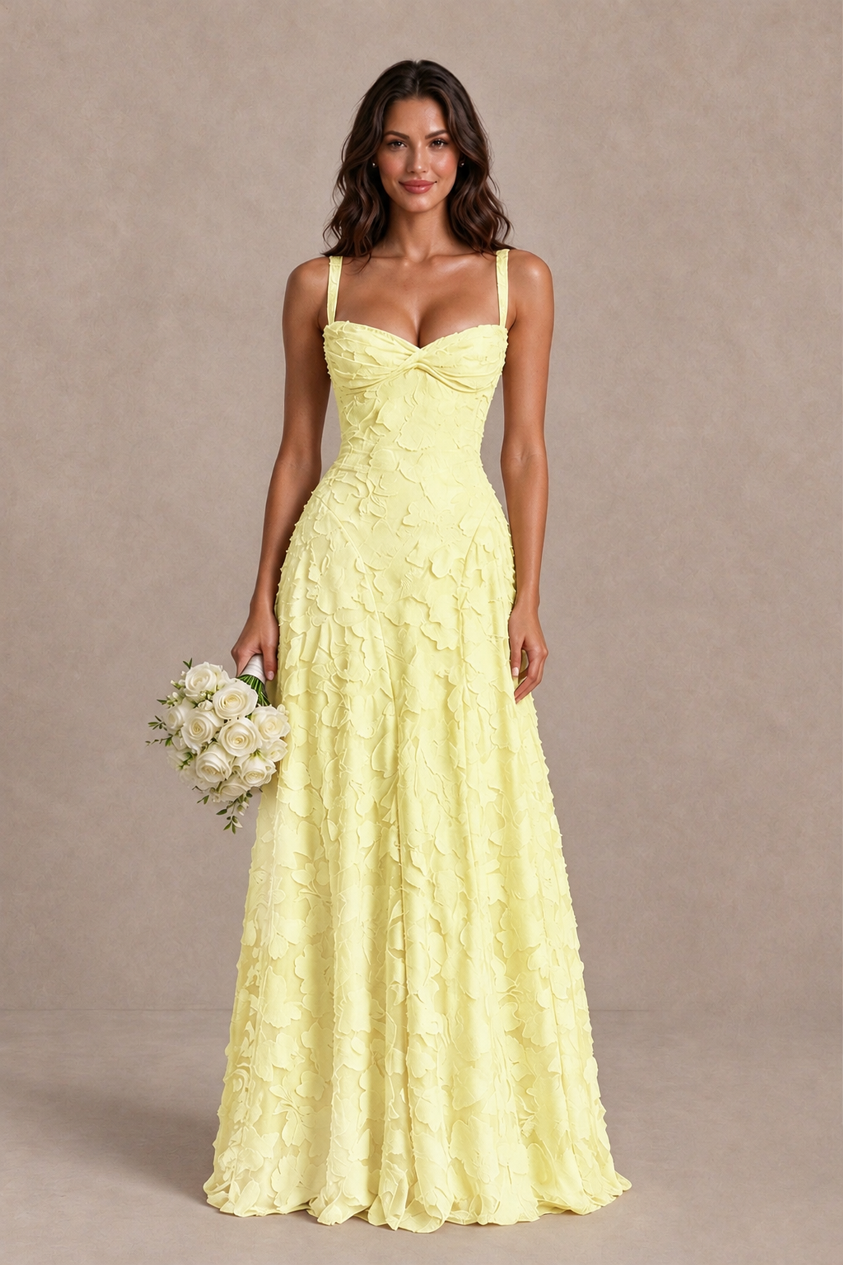 BOLODOO Light Yellow Floral-Textured A-Line Dress with Lace-Up Back - Light Yellow - Light Yellow_1