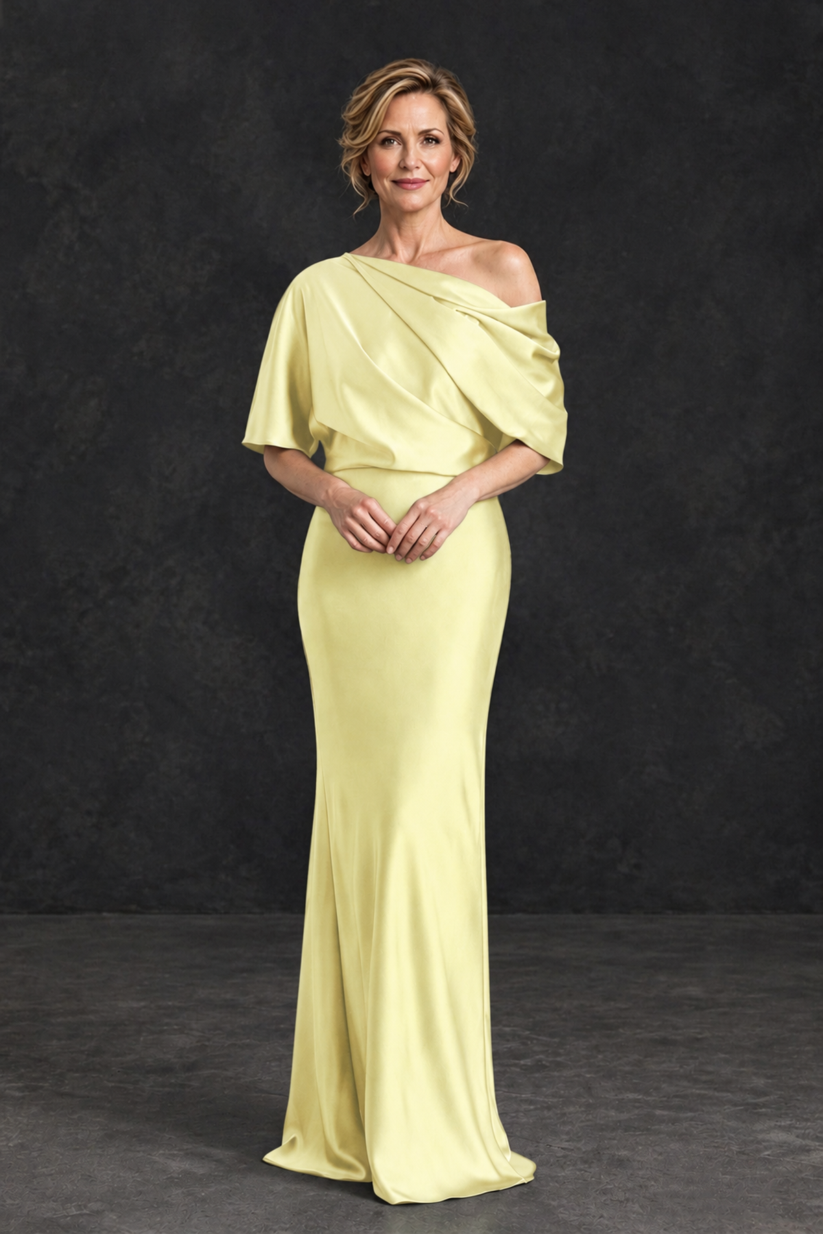 BOLODOO Light Yellow Satin Asymmetric Mother of the Bride Dress - Light Yellow - Light Yellow_1