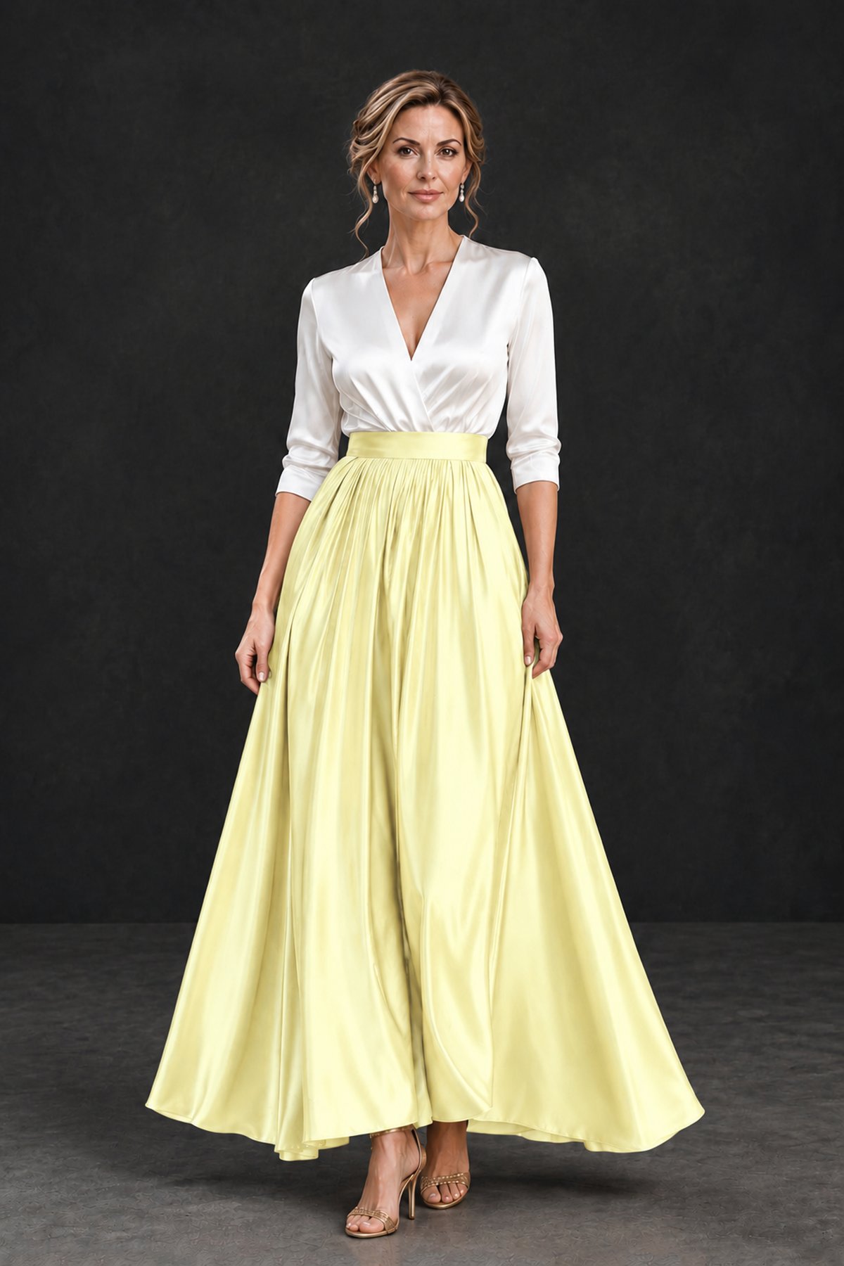 BOLODOO Light Yellow and White V-Neck A-Line Mother of the Bride Dress - Light Yellow - Light Yellow_1
