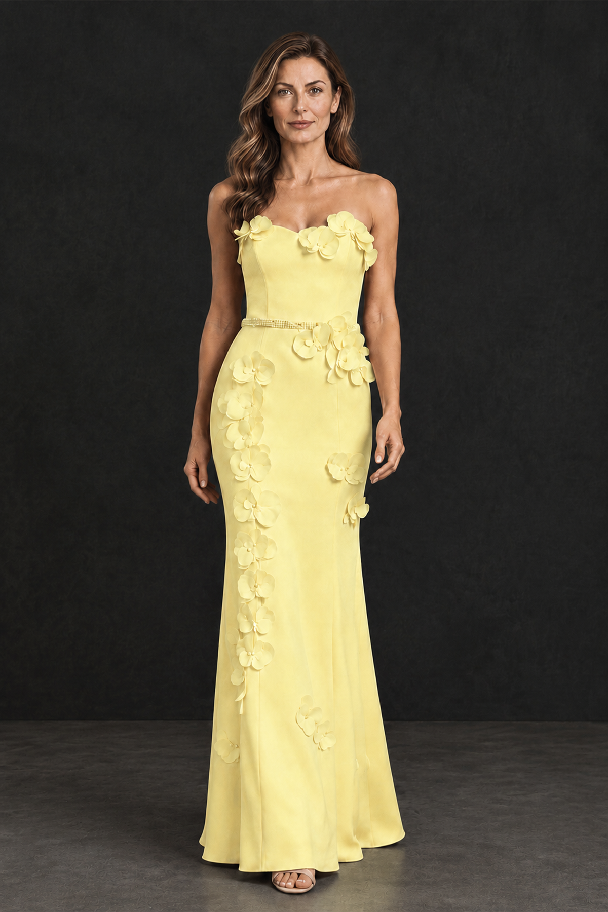 BOLODOO Light Yellow Strapless Mother of the Bride Dress with 3D Floral Appliques - Light Yellow - Light_Yellow_1