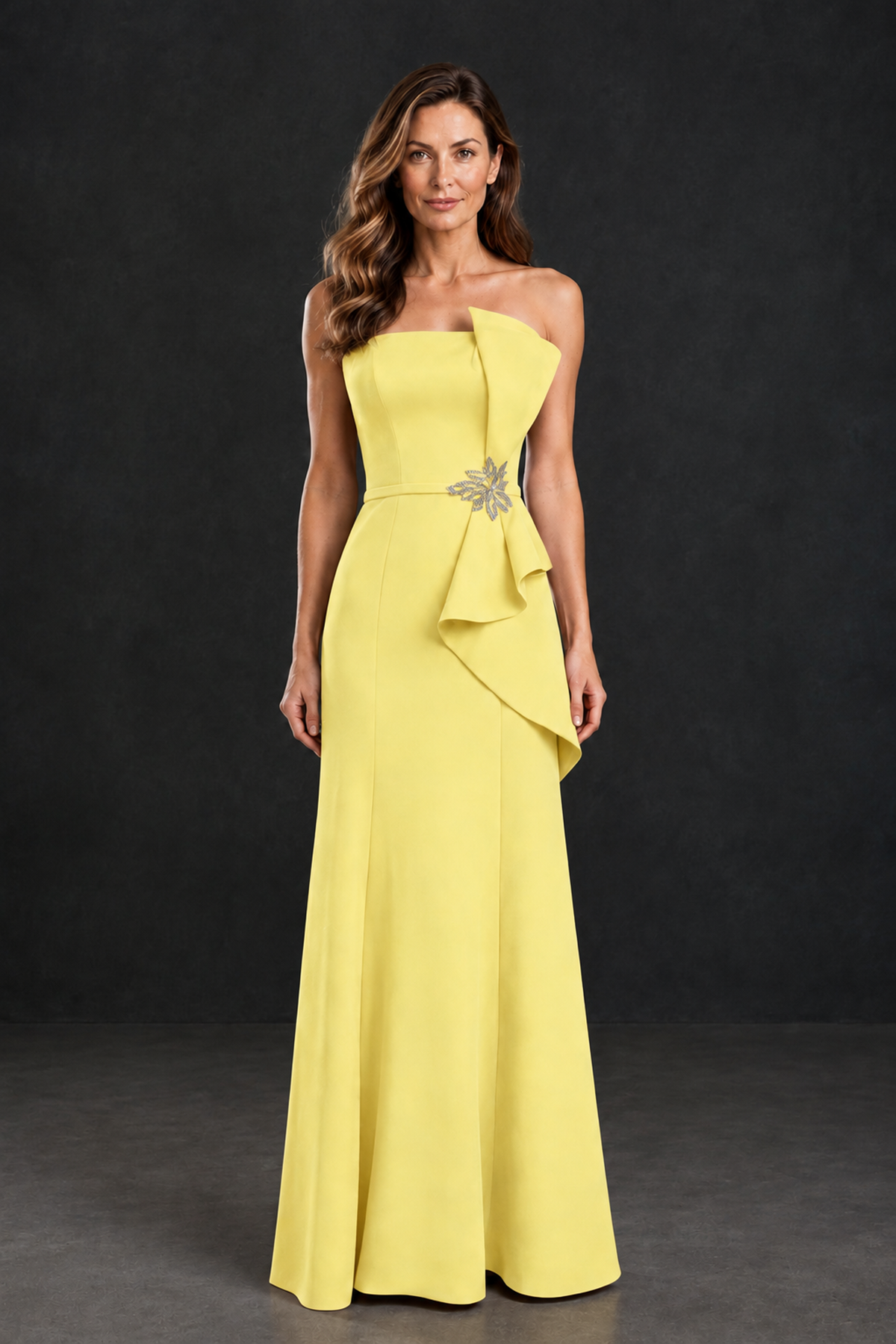 BOLODOO Light Yellow Strapless Mother of the Bride Dress with Ruffle Detail - Light Yellow - Light_Yellow_1