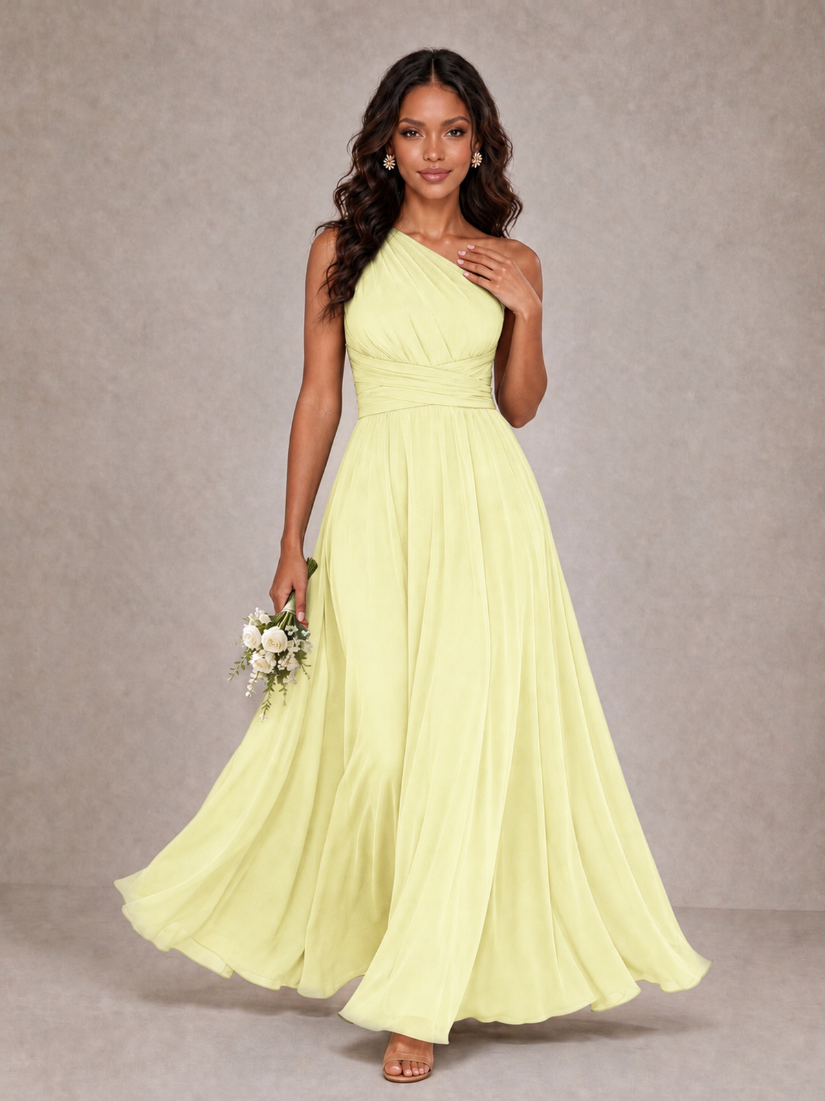 BOLODOO Light Yellow One-Shoulder A-Line Bridesmaid Dress - Light Yellow - Light Yellow_1