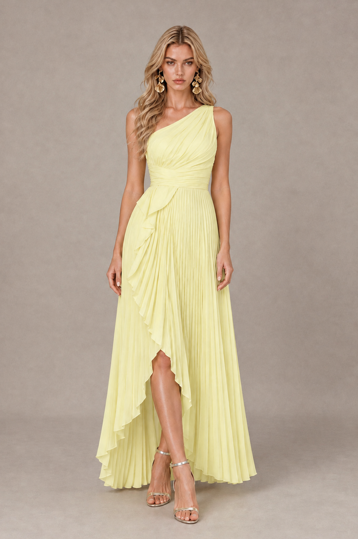 BOLODOO Light Yellow One-Shoulder High-Low Ruffle Maxi Dress - Light Yellow - Light_Yellow_1