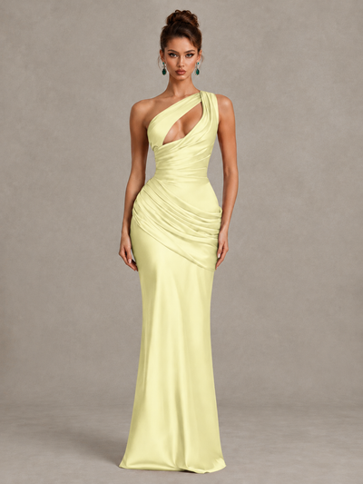 BOLODOO Light Yellow One-Shoulder Cutout Satin Mermaid Prom Dress - Light Yellow - Light Yellow_1