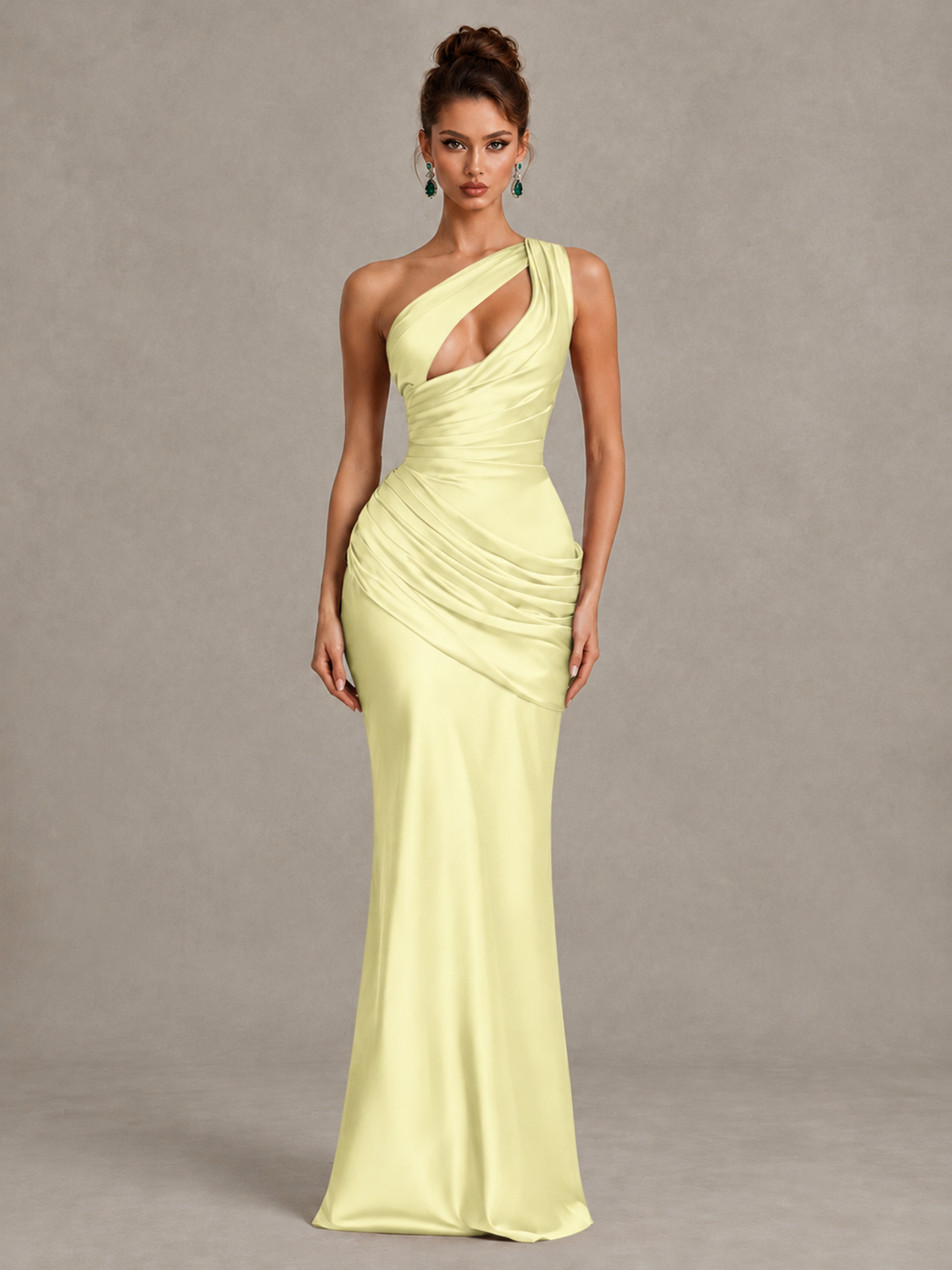 BOLODOO Light Yellow One-Shoulder Cutout Satin Mermaid Prom Dress - Light Yellow - Light Yellow_1
