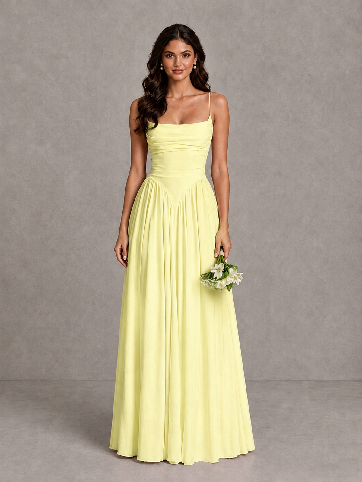 BOLODOO Light Yellow Lace-Up Back A-Line Bridesmaid Dress - Light Yellow - Light Yellow_1