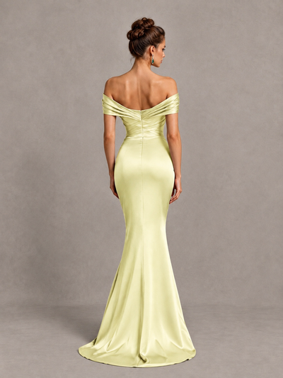 BOLODOO Light Yellow Off-Shoulder Satin Mermaid Prom Dress - Light Yellow - Light Yellow_2
