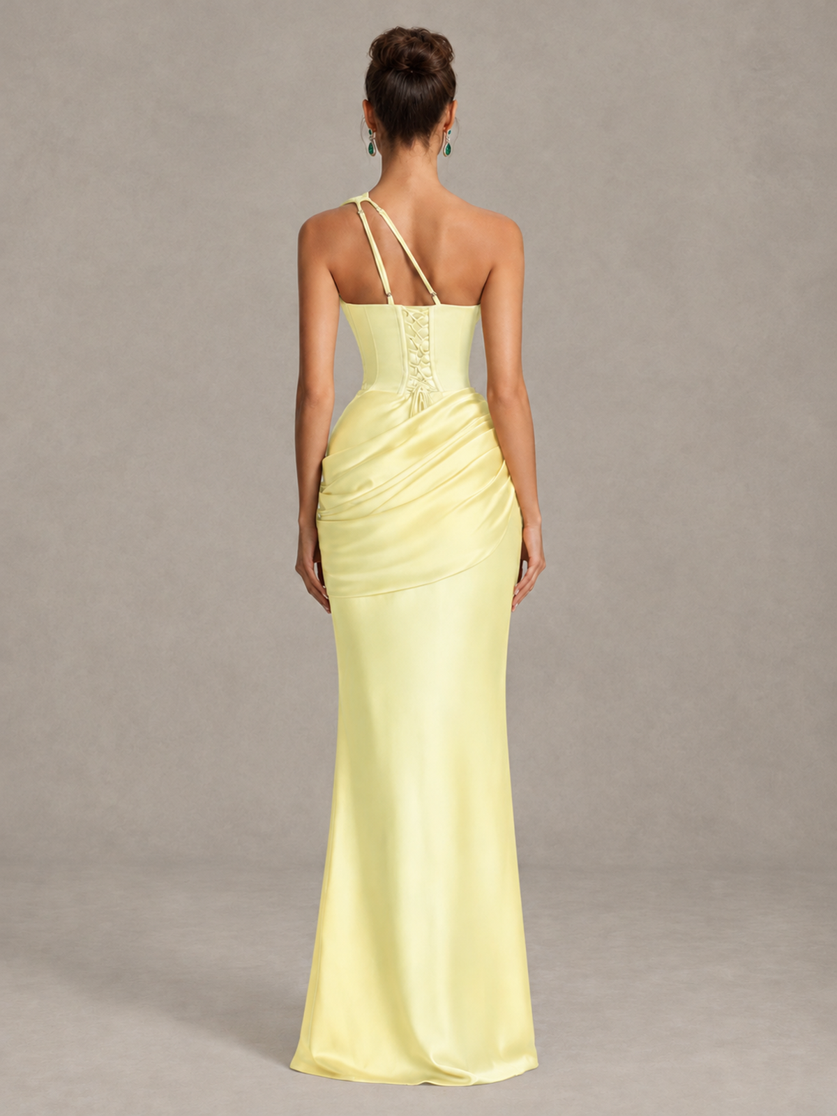 BOLODOO Light Yellow One-Shoulder Cutout Satin Mermaid Prom Dress - Light Yellow - Light Yellow_2