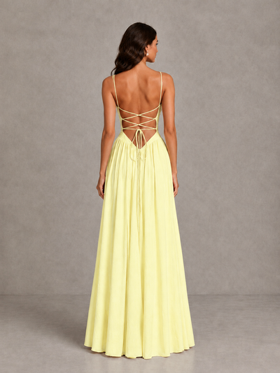BOLODOO Light Yellow Lace-Up Back A-Line Bridesmaid Dress - Light Yellow - Light Yellow_2