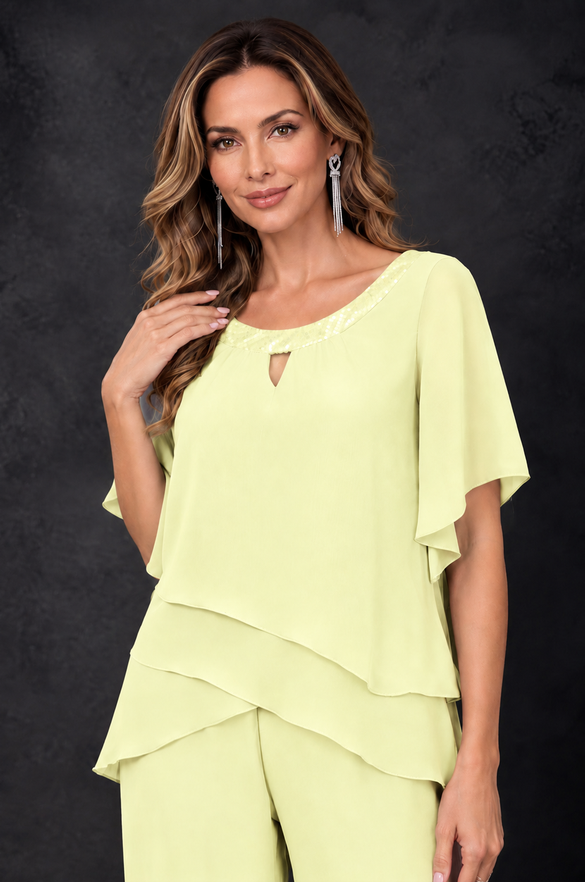 BOLODOO Light Yellow Layered Chiffon-Look Mother of the Bride Pantsuit - Light Yellow - Light_Yellow_2