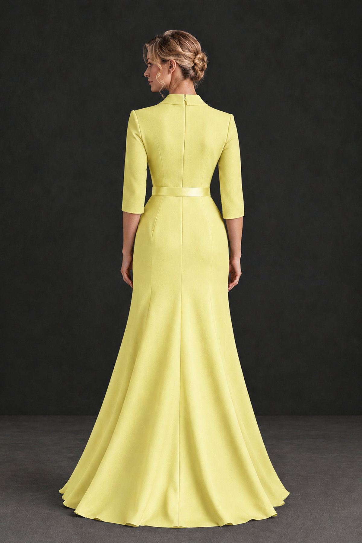 BOLODOO Light Yellow Lapel Ruffle Mother of the Bride Dress with Belt - Light Yellow - Light Yellow_2