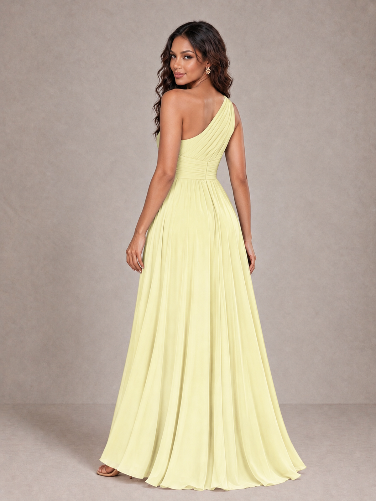 BOLODOO Light Yellow One-Shoulder A-Line Bridesmaid Dress - Light Yellow - Light Yellow_2
