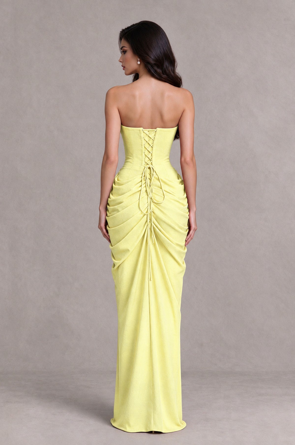 BOLODOO Light Yellow Strapless Ruched Corset Evening Gown - Light Yellow - Light Yellow_2
