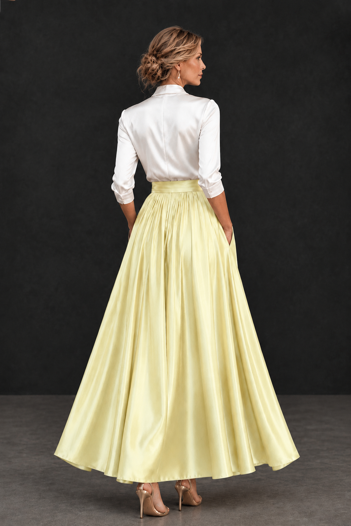 BOLODOO Light Yellow and White V-Neck A-Line Mother of the Bride Dress - Light Yellow - Light Yellow_2