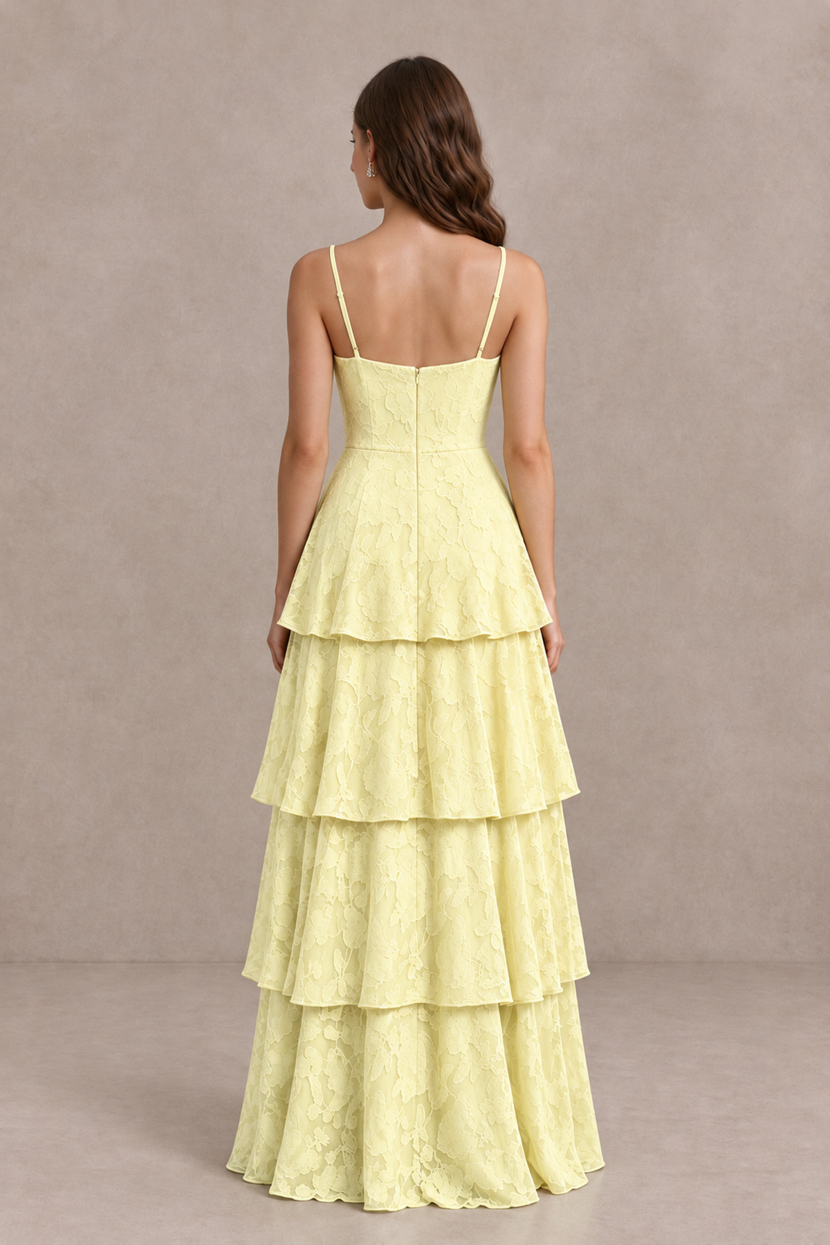 BOLODOO Light Yellow Tiered Floral-Textured Spaghetti Strap Maxi Dress - Light Yellow - Light Yellow_2