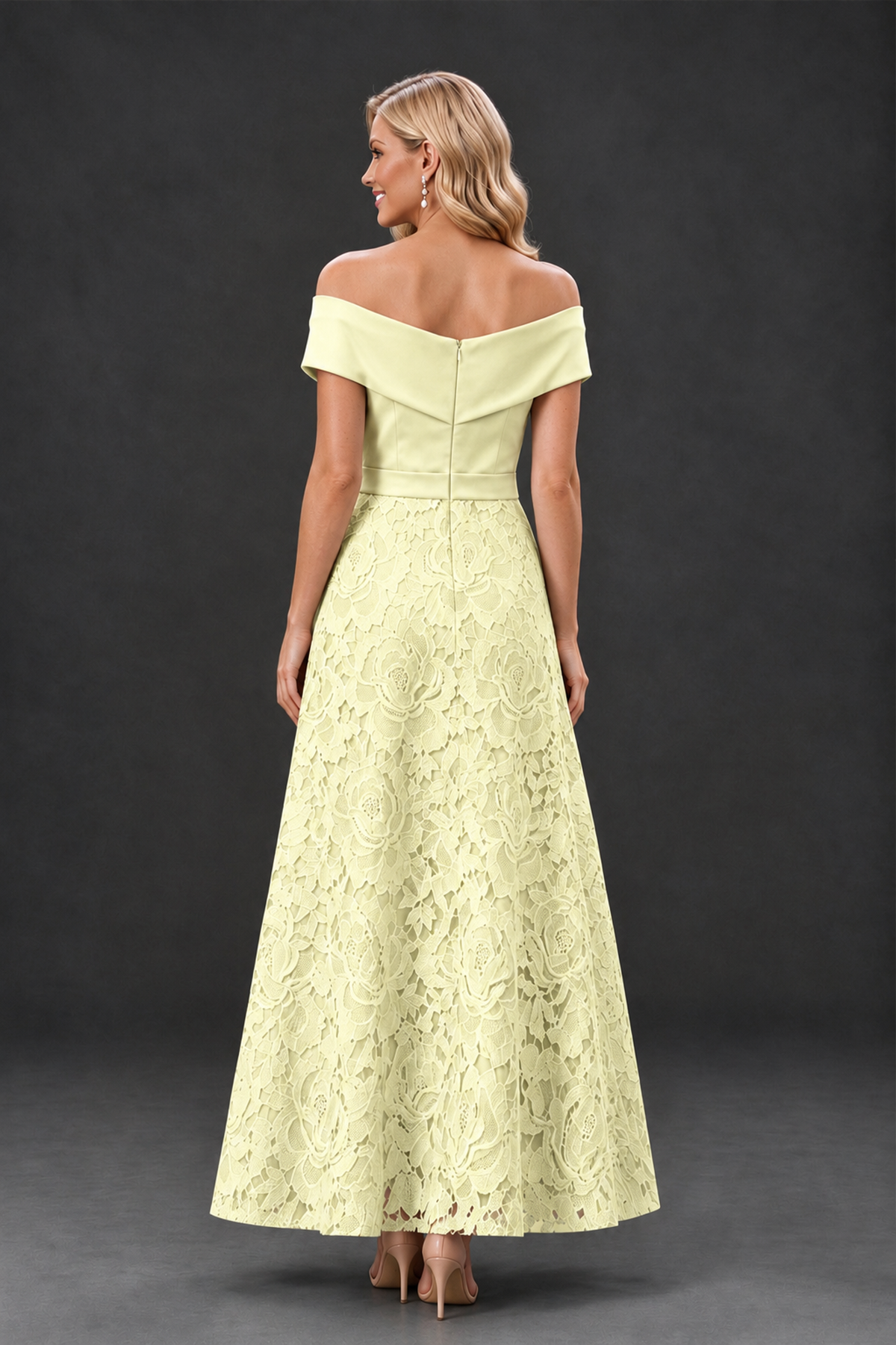 BOLODOO Light Yellow Off-the-Shoulder Floral A-Line Mother of the Bride Dress - Light Yellow - Light Yellow_2
