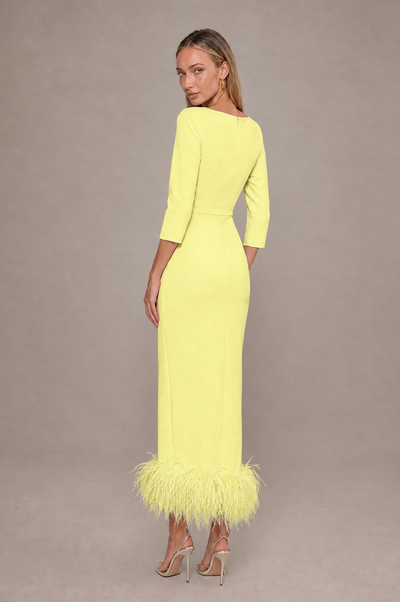 BOLODOO Light Yellow Feather-Trim Twist-Waist Midi Dress - Light Yellow - Light_Yellow_2