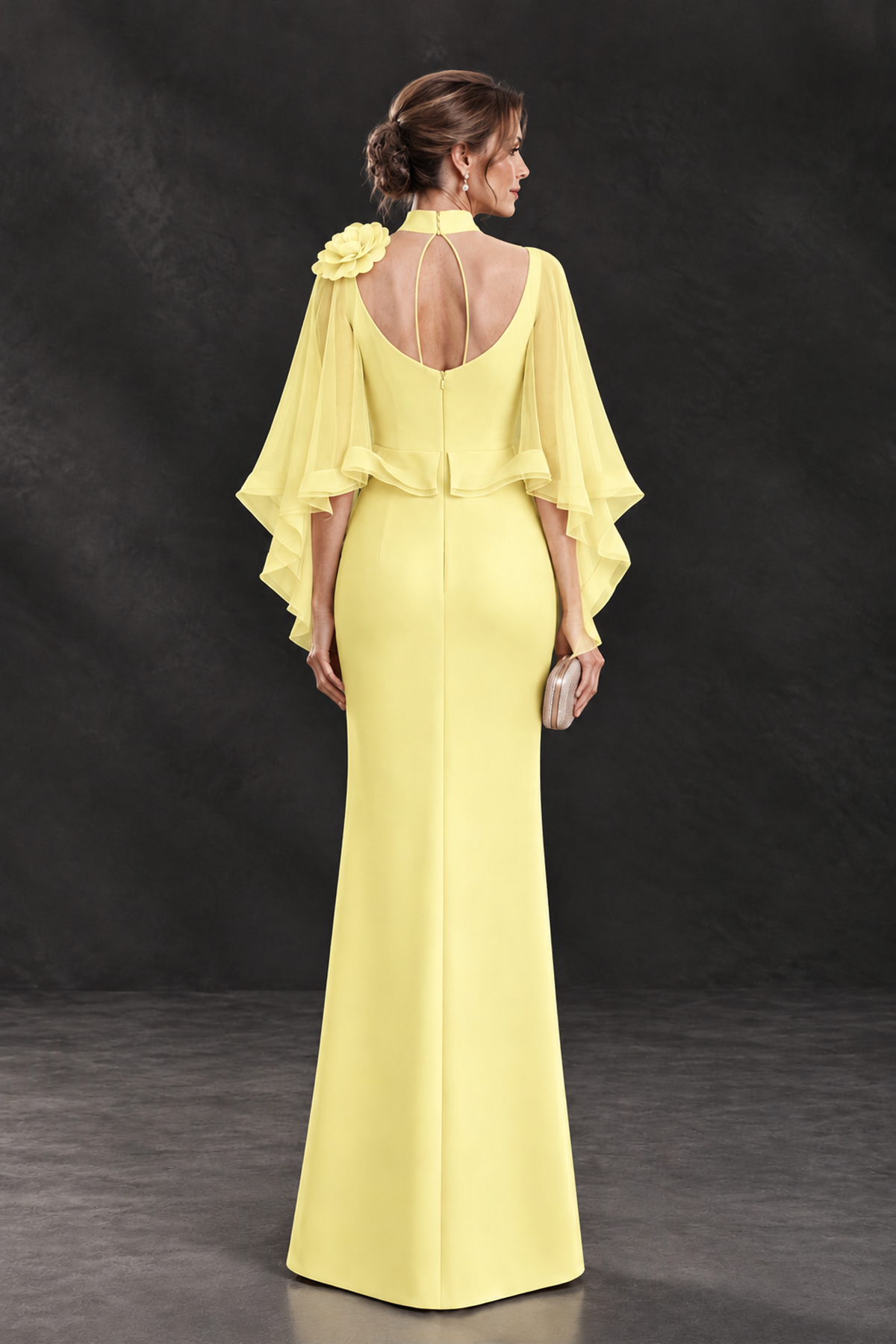 BOLODOO Light Yellow Floral Cape Sleeve Mother of the Bride Dress - Light Yellow - Light_Yellow_2