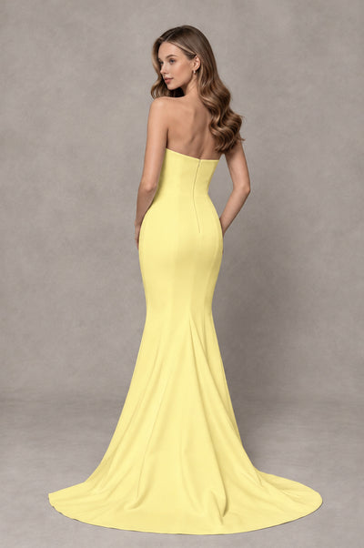 BOLODOO Light Yellow Strapless Mermaid Evening Dress with Ruffle Slit and Train - Light Yellow - Light Yellow_2