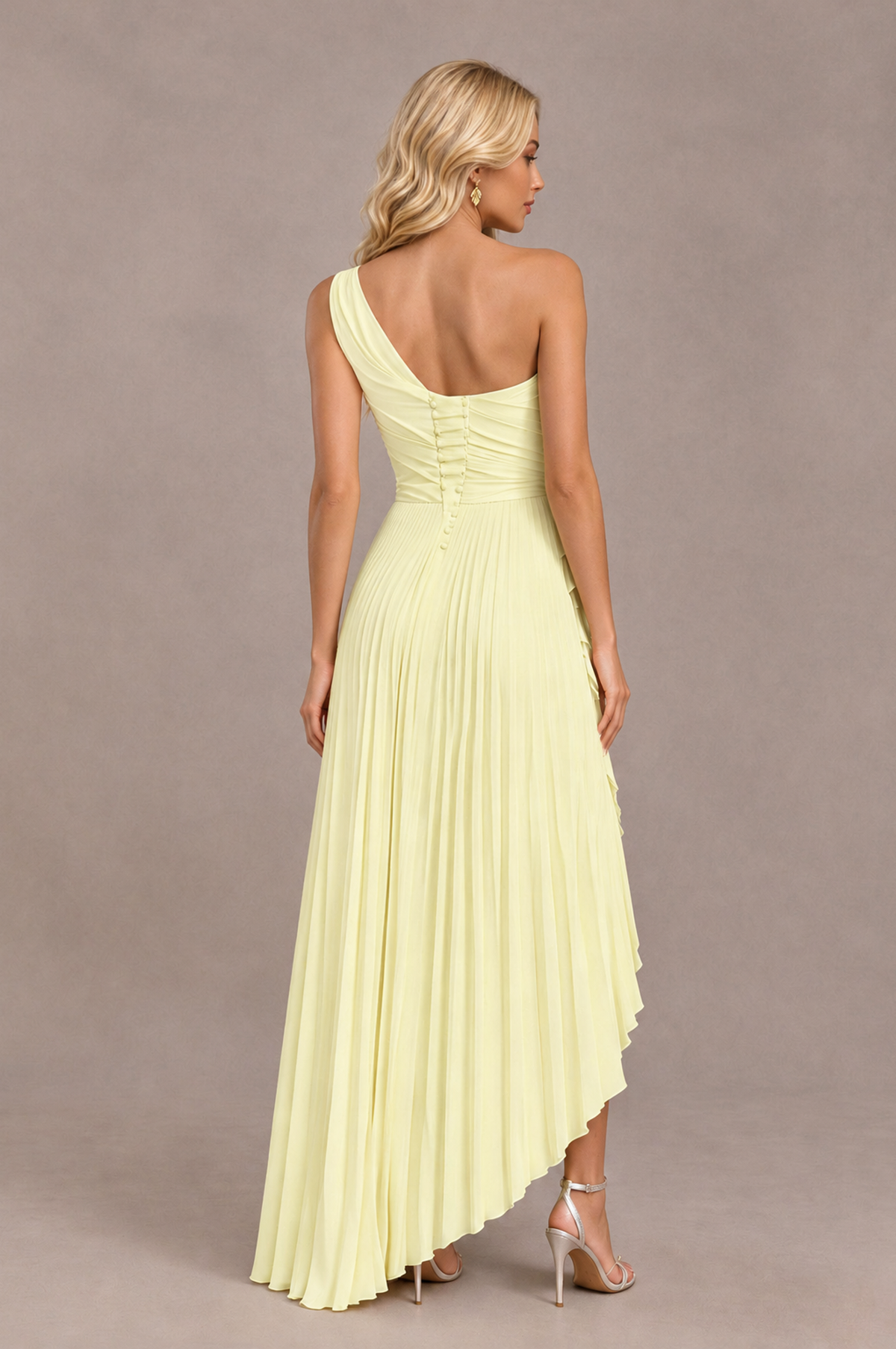 BOLODOO Light Yellow One-Shoulder High-Low Ruffle Maxi Dress - Light Yellow - Light_Yellow_2