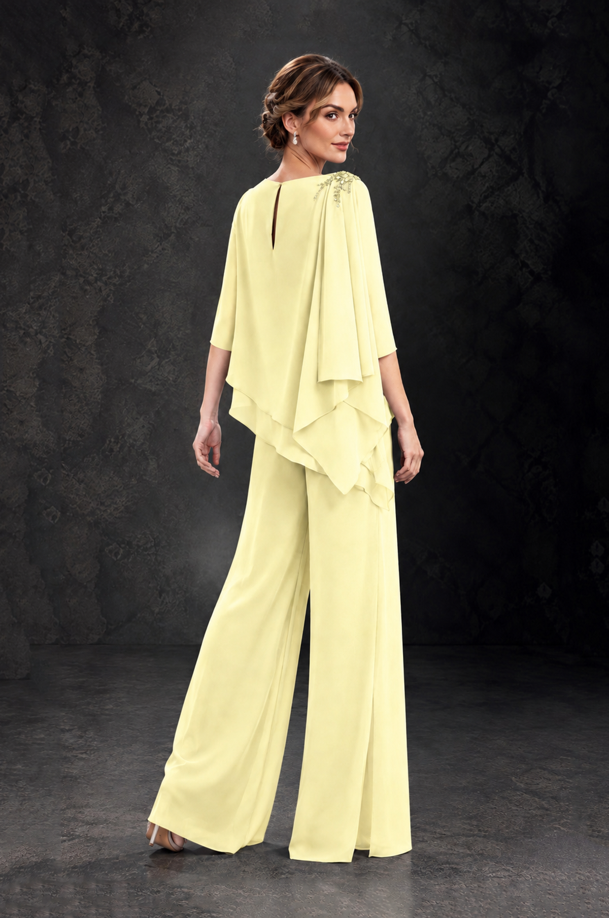 BOLODOO Light Yellow Layered Wide-Leg Mother of the Bride Pant Suit - Light Yellow - Light Yellow_2
