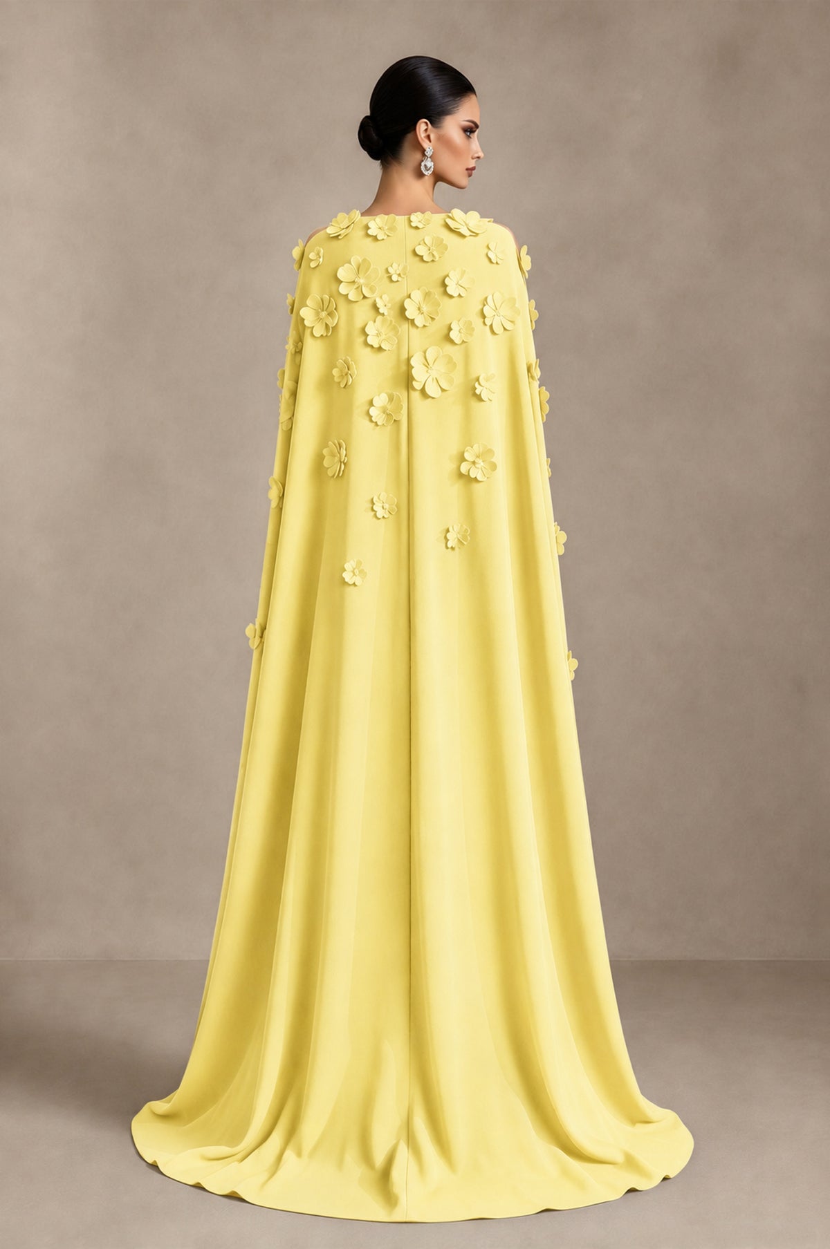 BOLODOO Light Yellow 3D Floral Applique Cape Formal Dress - Light Yellow - Light Yellow_2