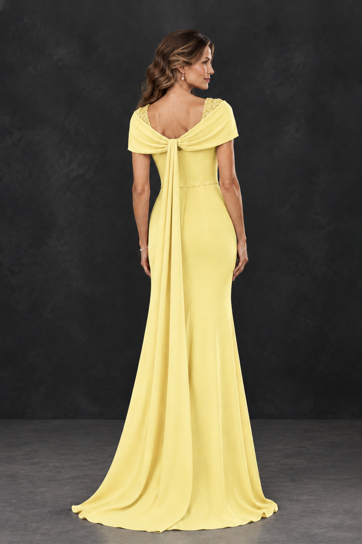 BOLODOO Light Yellow Mother of the Bride Dress with Draped Cape Detail - Light Yellow - Light_Yellow_2